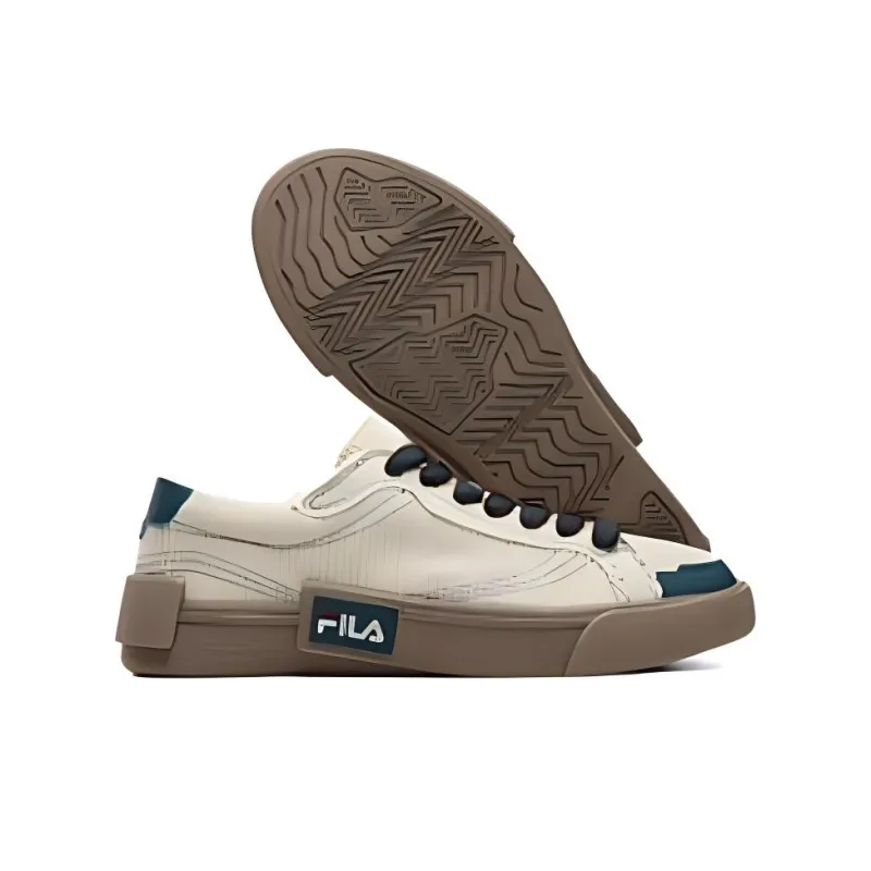FILA FUSION Cushioned Wear Resistant Lightweight Low Top Skateboard Shoes Women's Beige Green-3