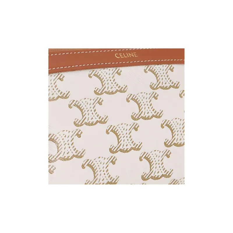 CELINE Canvas With Leather Makeup Bag Trumpets Women's White-4