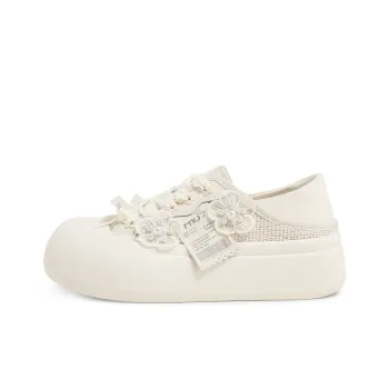 TTKJ Height Increasing Slip Resistant Low Top Casual Shoes Women's Almond White