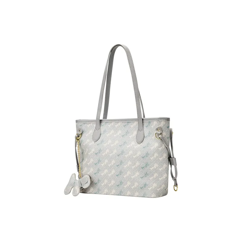 JANE KLAIN Synthetic Leather Tote Bag Shoulder Bag Large Size Women's Gray/Blue/White-2