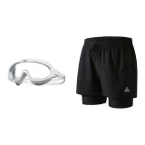 Black Double-Layer Pants+White Swim Goggles-Two-Piece Set