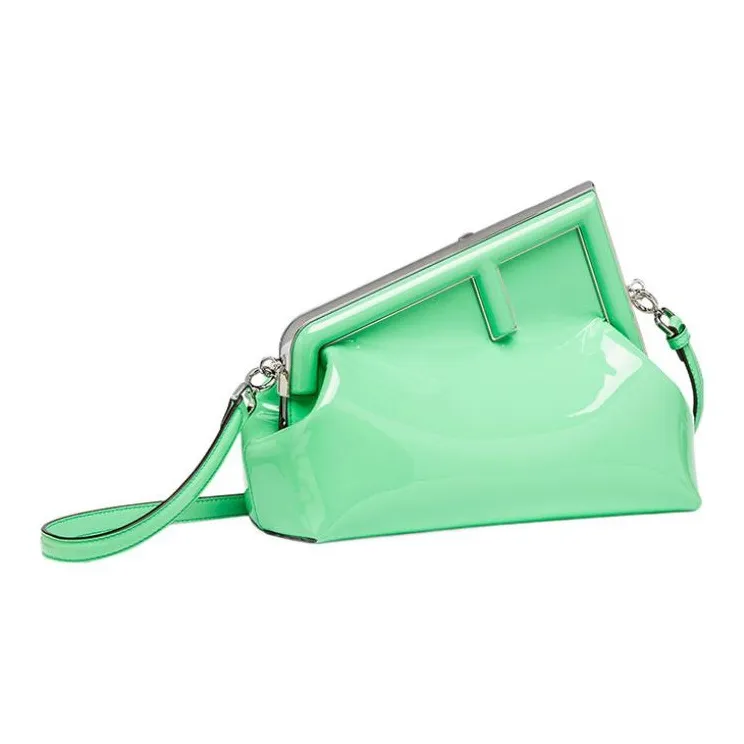 FENDI Patent Leather Calfskin One Shoulder Crossbody Clutches Women's Green-1