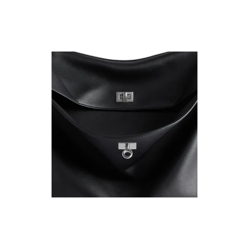 Balenciaga Calfskin One Shoulder Handbag Tubas Women's Black-5