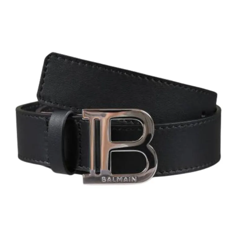BALMAIN Smooth Buckle Leather Belts Kids' Black-0