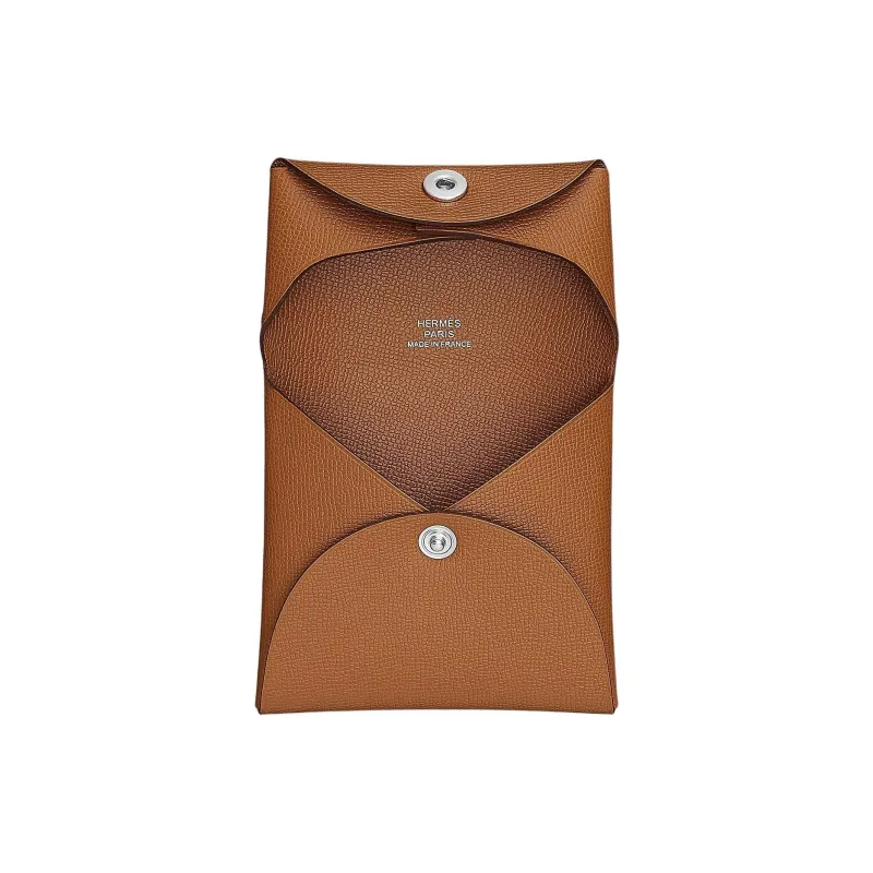 HERMES Bastia Madame Calfskin Wallet Women's 37 Gold Brown-1