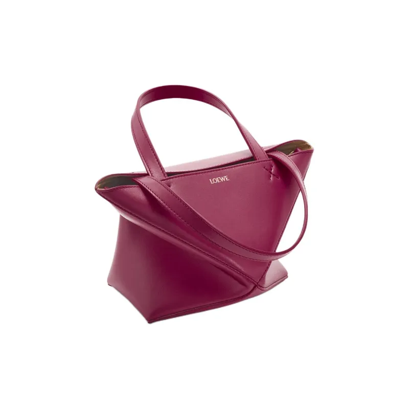 LOEWE Shiny Cow Leather Tote Bag Shopping Bag Handbag Mini Women's Crimson-3