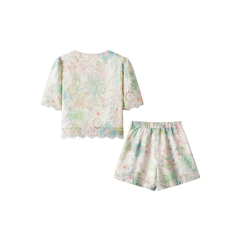 FAIRWHALE Casual Suit Women's Oil Painting Green-1