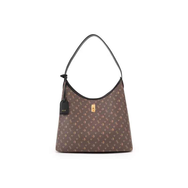 ELLE Synthetic Leather Shoulder Bag Tubas Women's Brown & Black-0