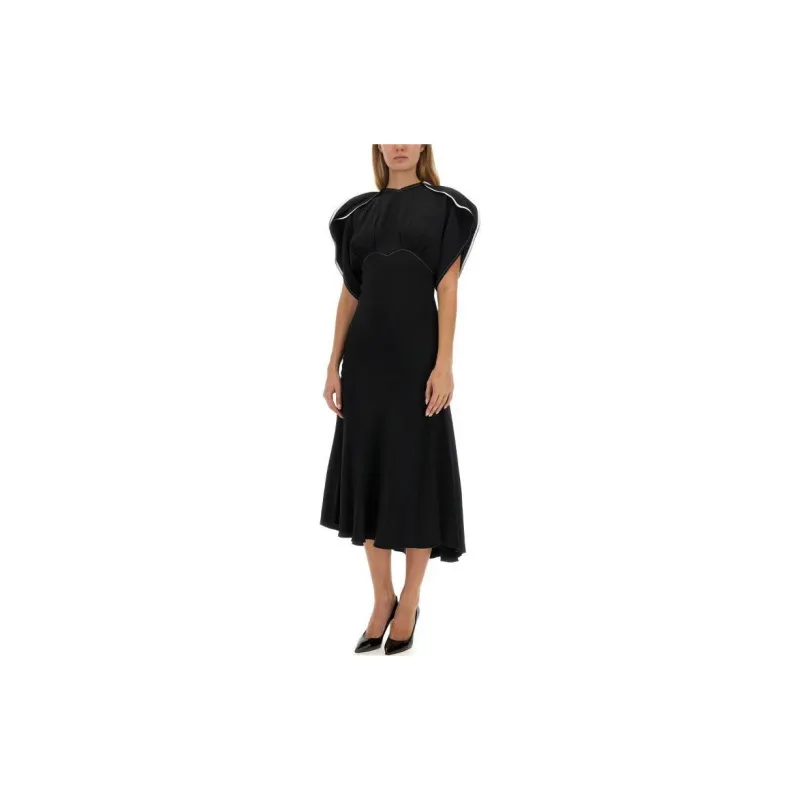 Victoria Beckham Draped Sleeved Fitted Waist Midi Dress-2