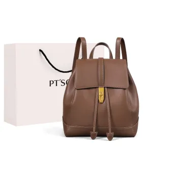 PT'SON Cow Split Leather Bonded Synthetic Leather Backpack Regular Women's Coffee/White & Coffee