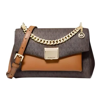 MICHAEL KORS Lita PVC With Leather Shoulder Bag, Crossbody Bag Medium Size Women's Acorn Brown
