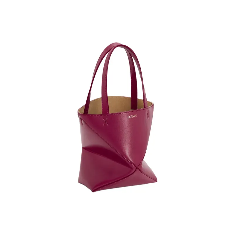 LOEWE Shiny Cow Leather Tote Bag Shopping Bag Handbag Mini Women's Crimson-2