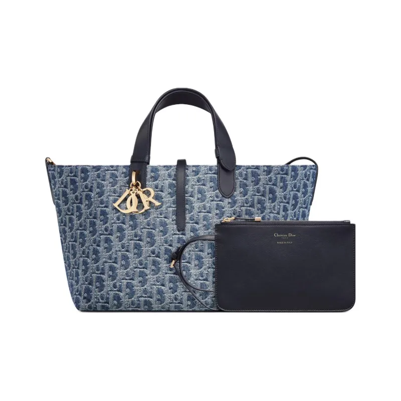 DIOR Oblique Jacquard Fabric One Shoulder Handbags Medium Size Women's Blue-2