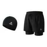 Black Double-Layer Pants+Swimming Cap-Two-Piece Set