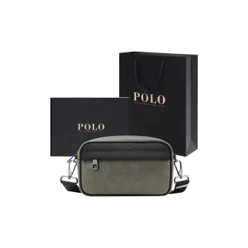 POLO Synthetic Leather Crossbody Bag Shoulder Bag Medium Size Men's Gray Green & Black