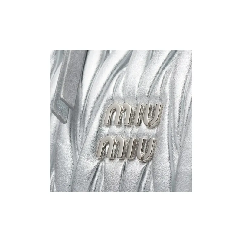 MIU MIU Wander Series Soft Sheep Leather Crescent Bag Shoulder Bag Crossbody Bag Handbag Small Size Women's Silver-5