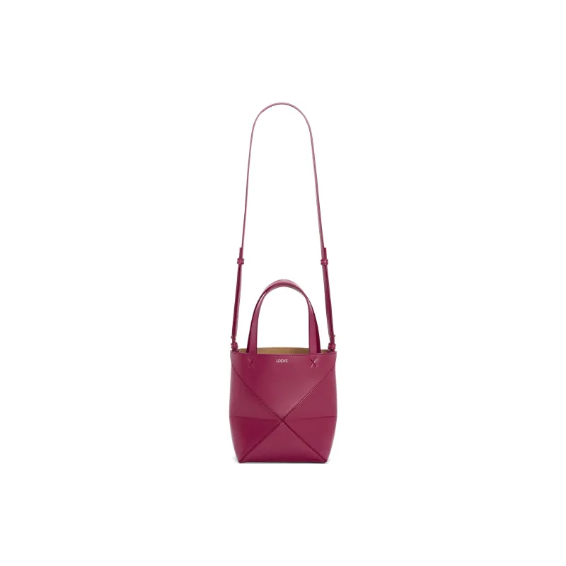 LOEWE Shiny Cow Leather Tote Bag Shopping Bag Handbag Mini Women's Crimson-1