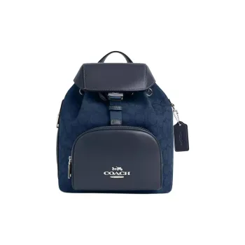 COACH Iconic Jacquard Backpack Small Size Women's Silver With Dark Color Denim