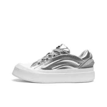 Cabbeen Preppy Round Head Wear Resistant Height Increasing Low Top Skateboard Shoes 5cm Men's Silver