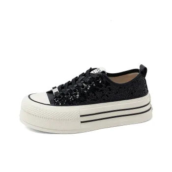 COMELY Canvas Shoes Women's Low Top Black/Silver