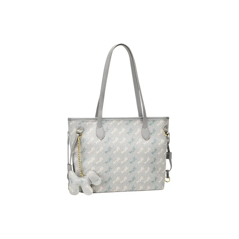 JANE KLAIN Synthetic Leather Tote Bag Shoulder Bag Large Size Women's Gray/Blue/White-3