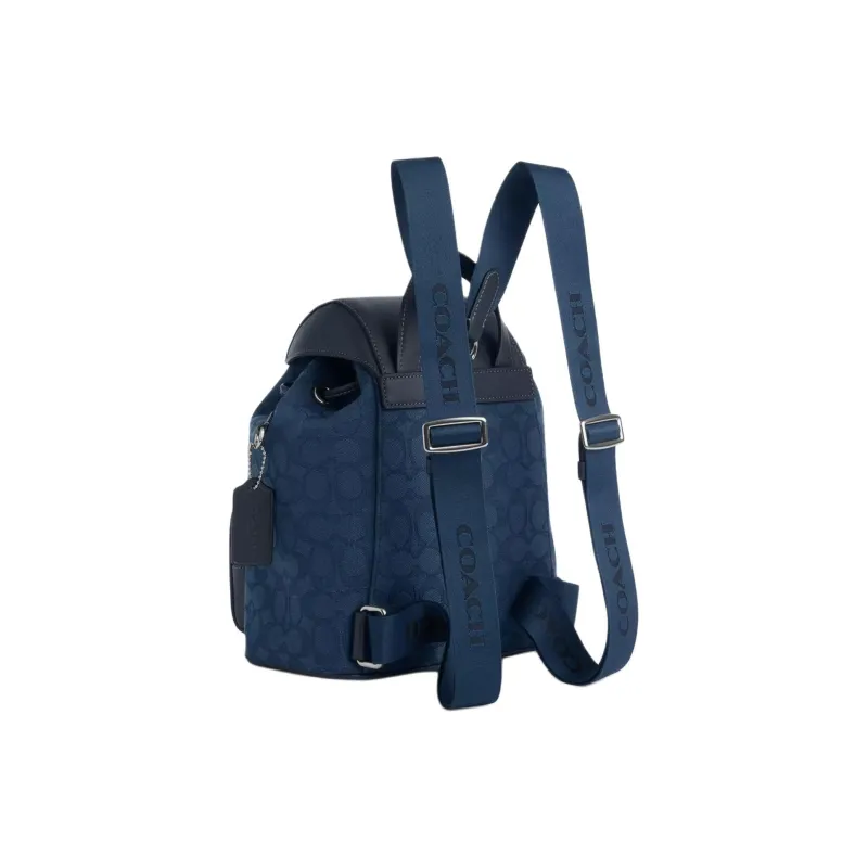 COACH Iconic Jacquard Backpack Small Size Women's Silver With Dark Color Denim-1