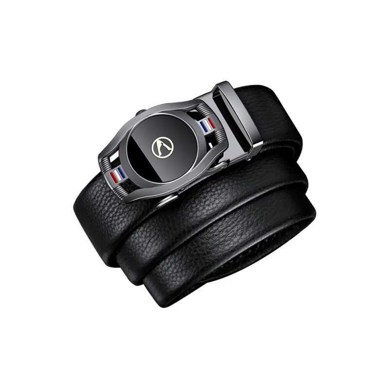 AUGTARLION Business Individual Cut Out Pant Belt Cow Leather Leather Belts Men's Gunmetal 3.5cm-3
