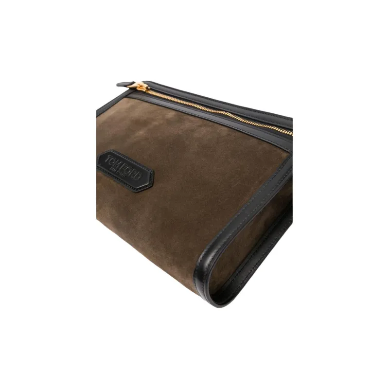 TOM FORD Logo-patch Suede Clutch Bag-2