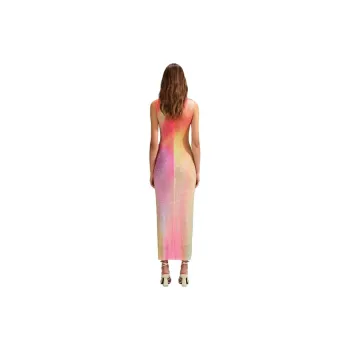 Self portrait Sleeveless Dress Women's Red Pink Mixed Color