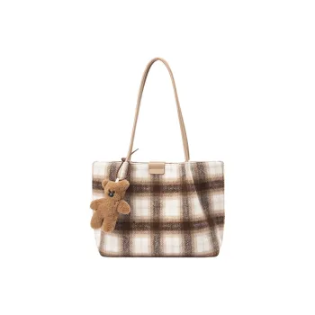 SEM/R Fabric Shoulder Bag Medium Size Women's Cream White/Caramel Brown