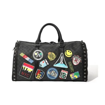 MASTER CANVAS Fabric Handbags Crossbody Bags Large Size L Unisex Black Print