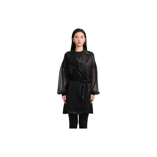 Blood Glitter Trench Coats Women's Black