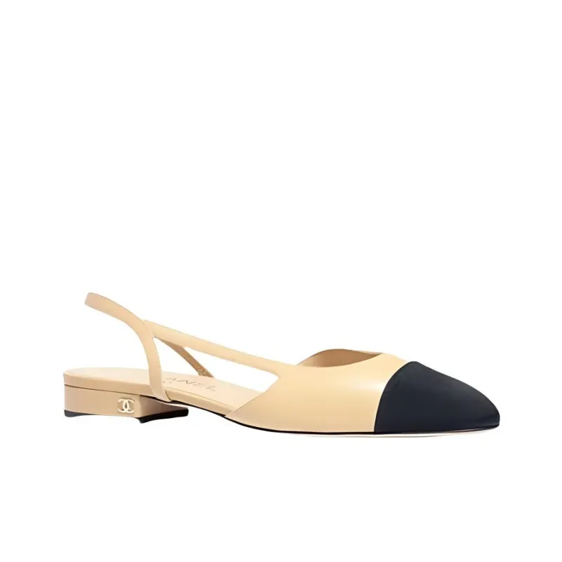 CHANEL Slingback Flats Beige Goatskin-2