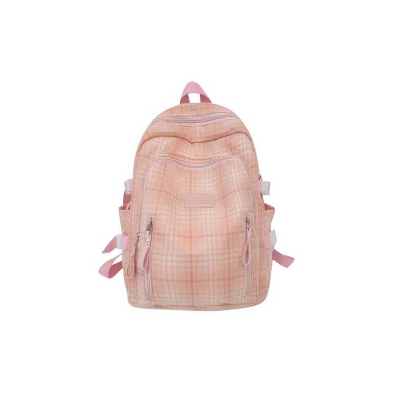 MOK Cotton Linen Blend With Nylon Backpack Unisex White/Black/Pink/Khaki-4
