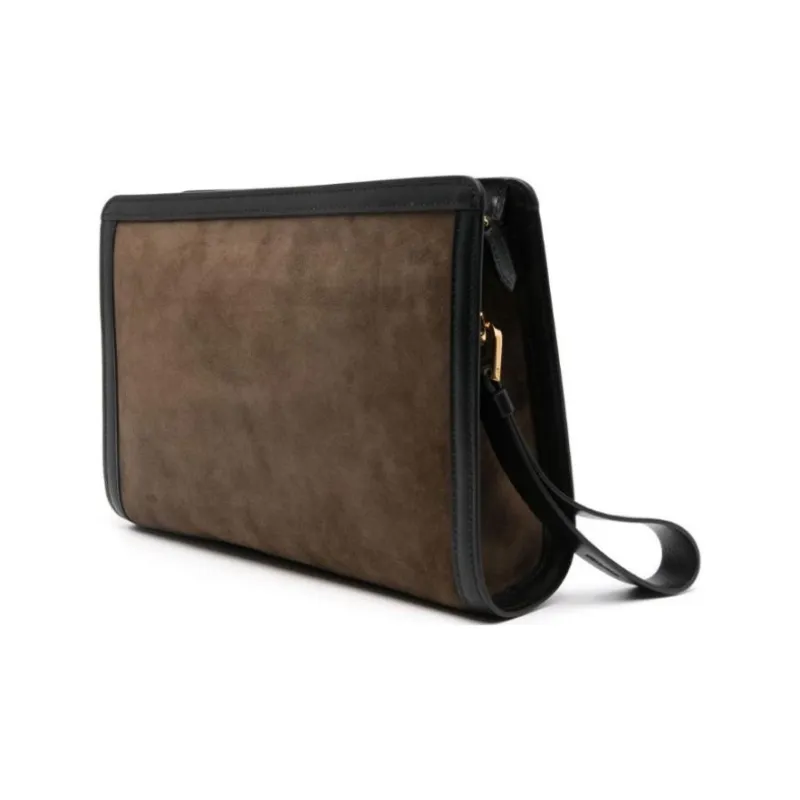 TOM FORD Logo-patch Suede Clutch Bag-1