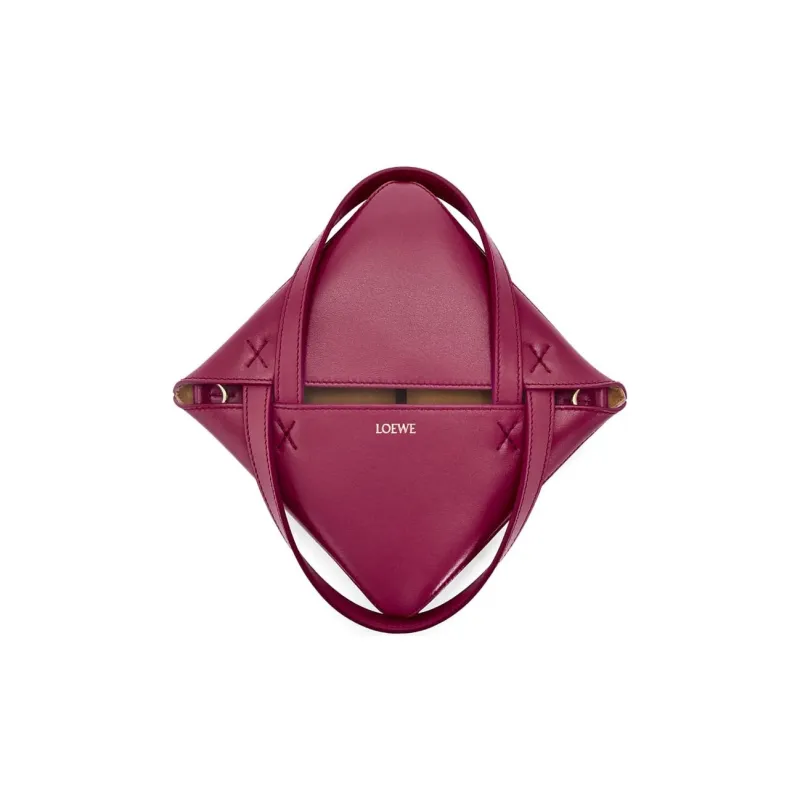 LOEWE Shiny Cow Leather Tote Bag Shopping Bag Handbag Mini Women's Crimson-6