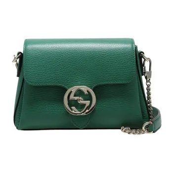 GUCCI Litchi Grain Leather Messenger Bag Wind Chime Bag Crossbody Bag Shoulder Bag Women's Green