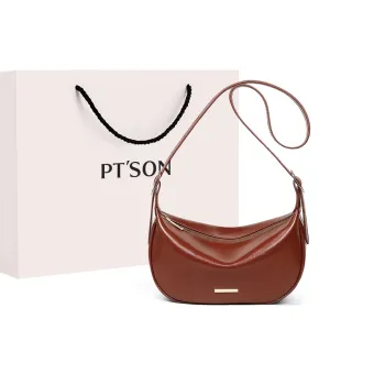 PT'SON Cow Leather With Synthetic Leather Underarm Shoulder Bag Dumpling Bag, Crossbody Bag Regular Women's Brown