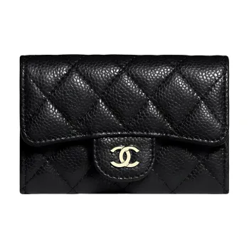 CHANEL Grain Cow Leather Wallet Women's Black