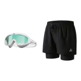 Black Double-Layer Pants+Mint Green Swim Goggles-Two-Piece Set