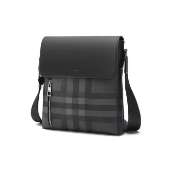 POLO PVC Crossbody Bag, Shoulder Bag Medium Size Men's Plaid Gray Black