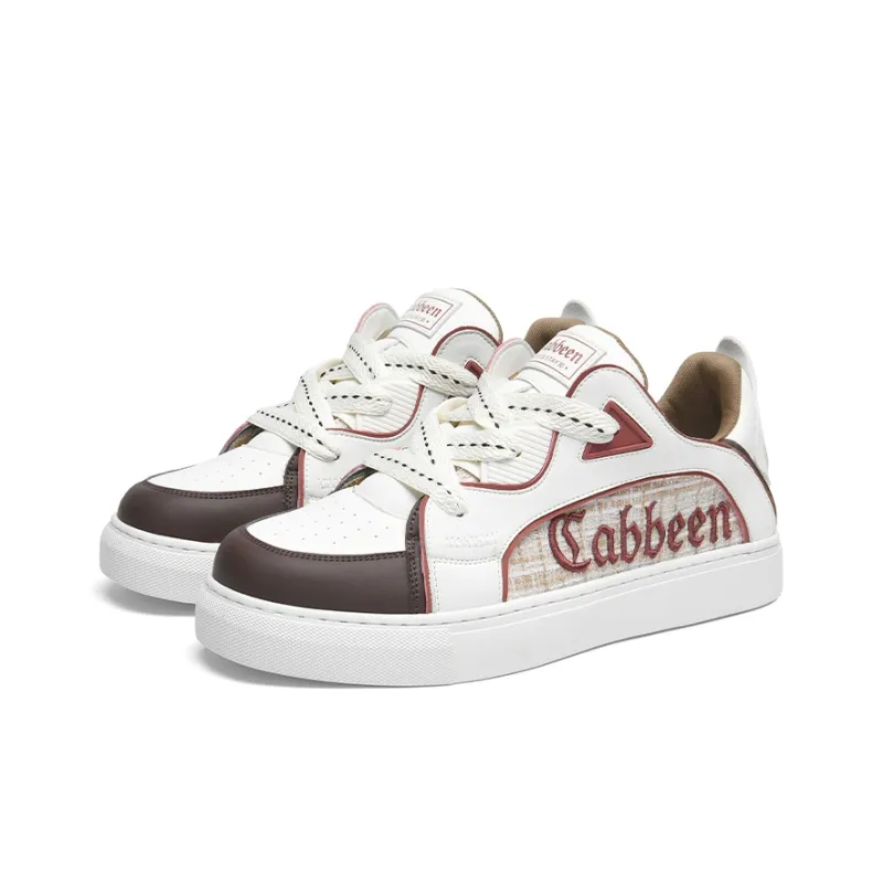 Cabbeen Comfortable Casual Preppy Slip Resistant Low Top Skateboard Shoes Men's Ecru-4
