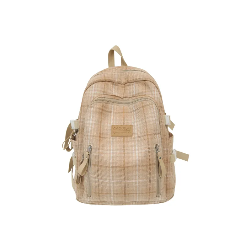 MOK Cotton Linen Blend With Nylon Backpack Unisex White/Black/Pink/Khaki-5