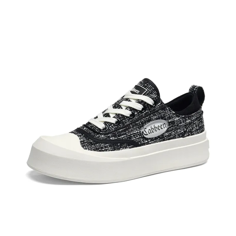 Cabbeen Chanel-Inspired Preppy Oversized Head Height Increasing Breathable Low-Top Skateboard Shoes Men's Black-1