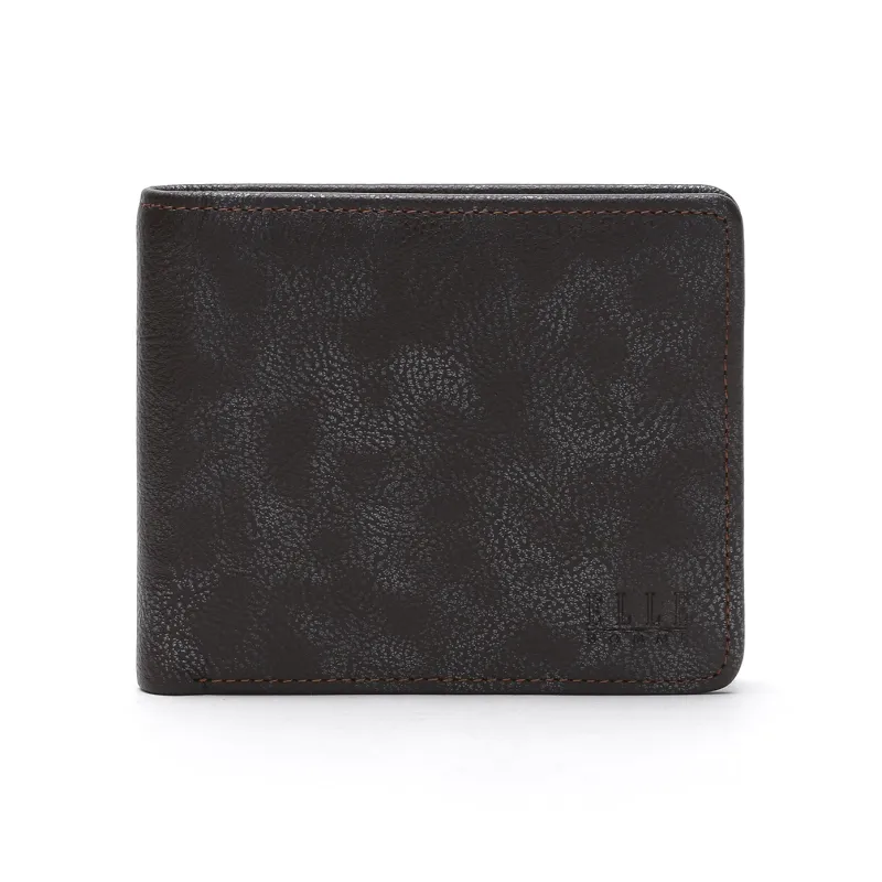 ELLE HOMME Top Grain Cow Leather Wallet Small Size Men's Silver Black/Coffee-5