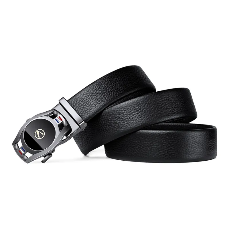 AUGTARLION Business Individual Cut Out Pant Belt Cow Leather Leather Belts Men's Gunmetal 3.5cm-2