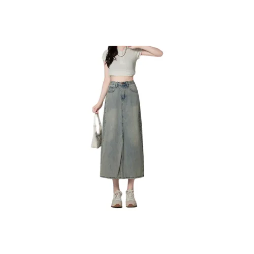 Enhanced Denim Long Skirts Women's Nostalgic Blue