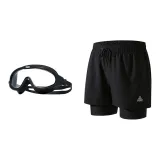Black Double-Layer Pants+Black Swim Goggles-Two-Piece Set