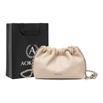 AOKANG Cow Leather Crossbody Shoulder Bag Small Size Women's Cream Apricot/Cookie/Classic Black