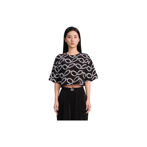 Blood Glitter Crop Tops Women's Black Multicolor